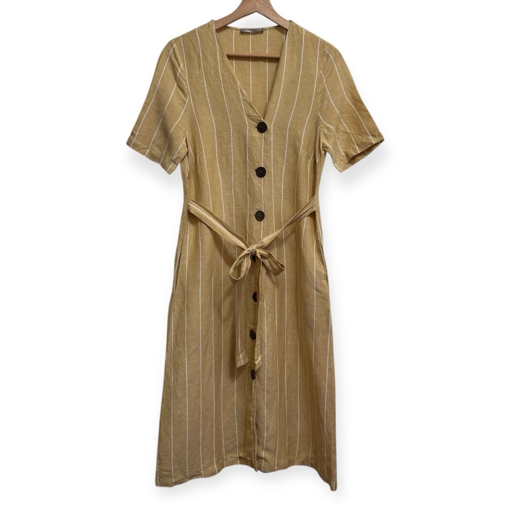 Regatta Linen Blend‎ Striped Button Front Midi Dress